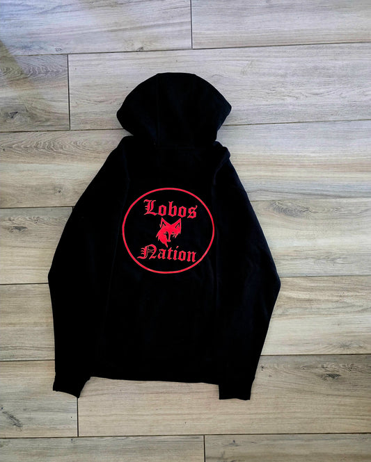 Black on red emblem hoodie